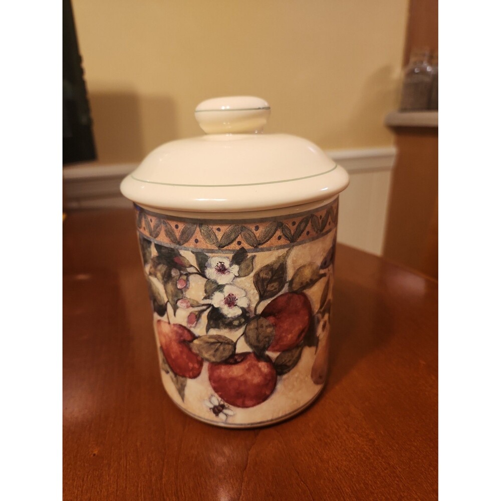 Vintage Susan Winget 7" Tall Ceramic Canister w/ Fruit Pattern